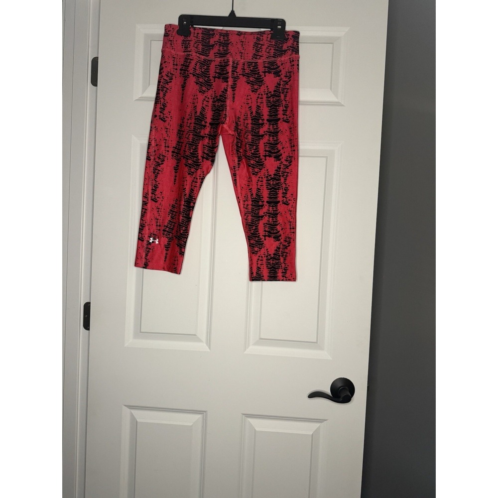 Under Armour Heat Gear Workout Compression Cropped Leggings Large Pink Black